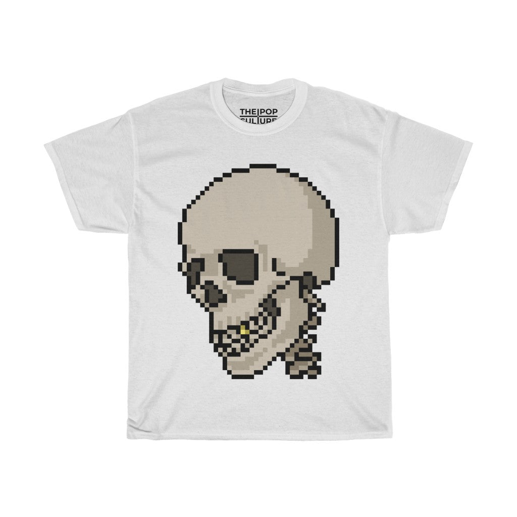 Pixel Skull Unisex Heavy Cotton T Shirt Pixel Art Video Game Rock Tee