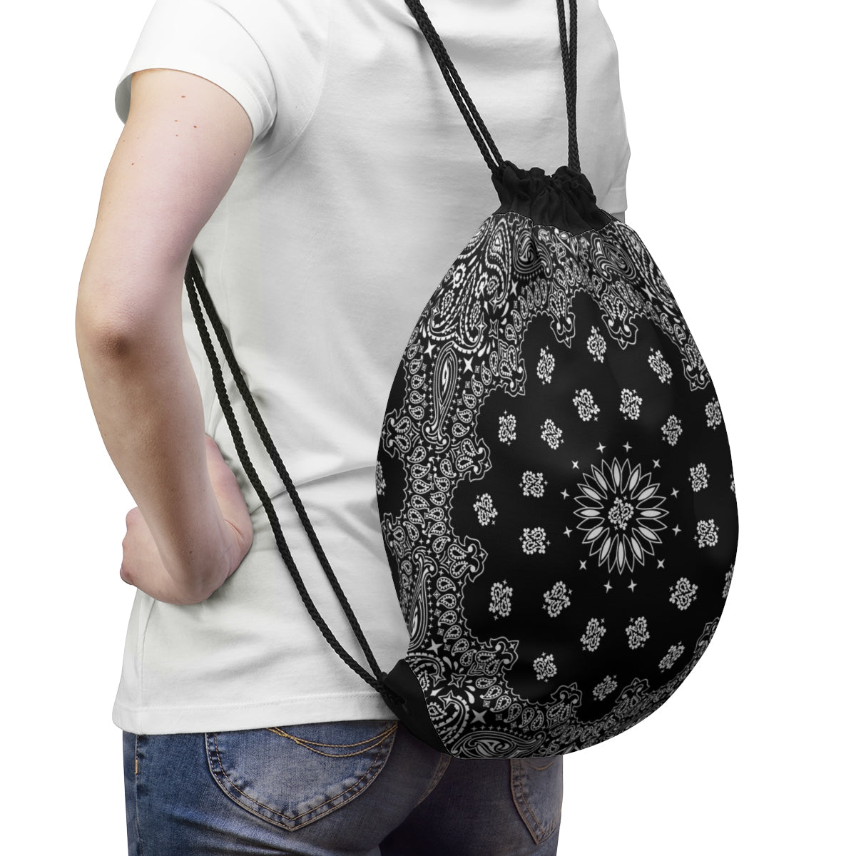 Black Bandana Drawstring Bag-One Size-Archethype